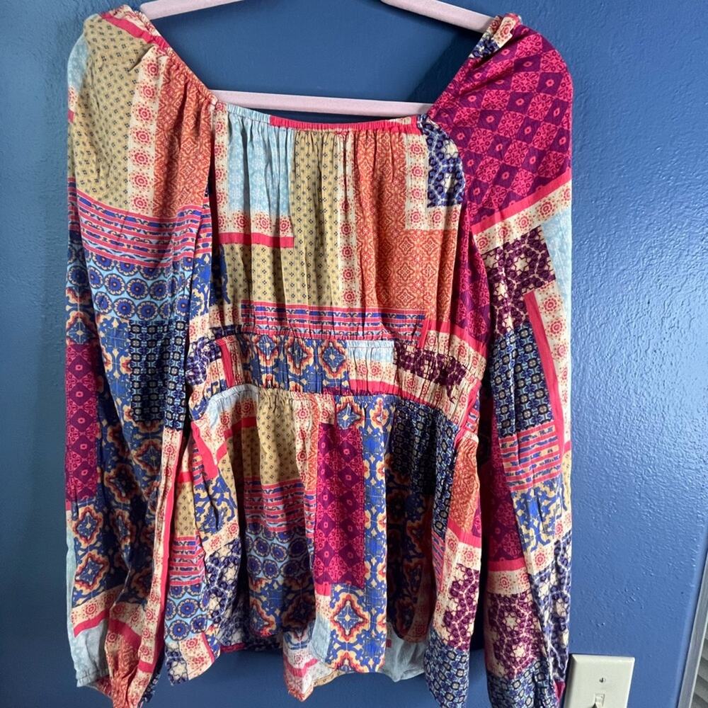 Easel Multicolor Boho Blouse Peasant Top long sleeve small NWT - Picture 5 of 5